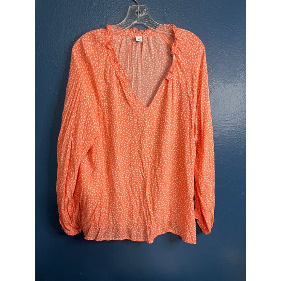 Ruffle trim Old Navy Womens V-Neck Blouse L Pastel Orange Floral Print - Picture 5 of 5